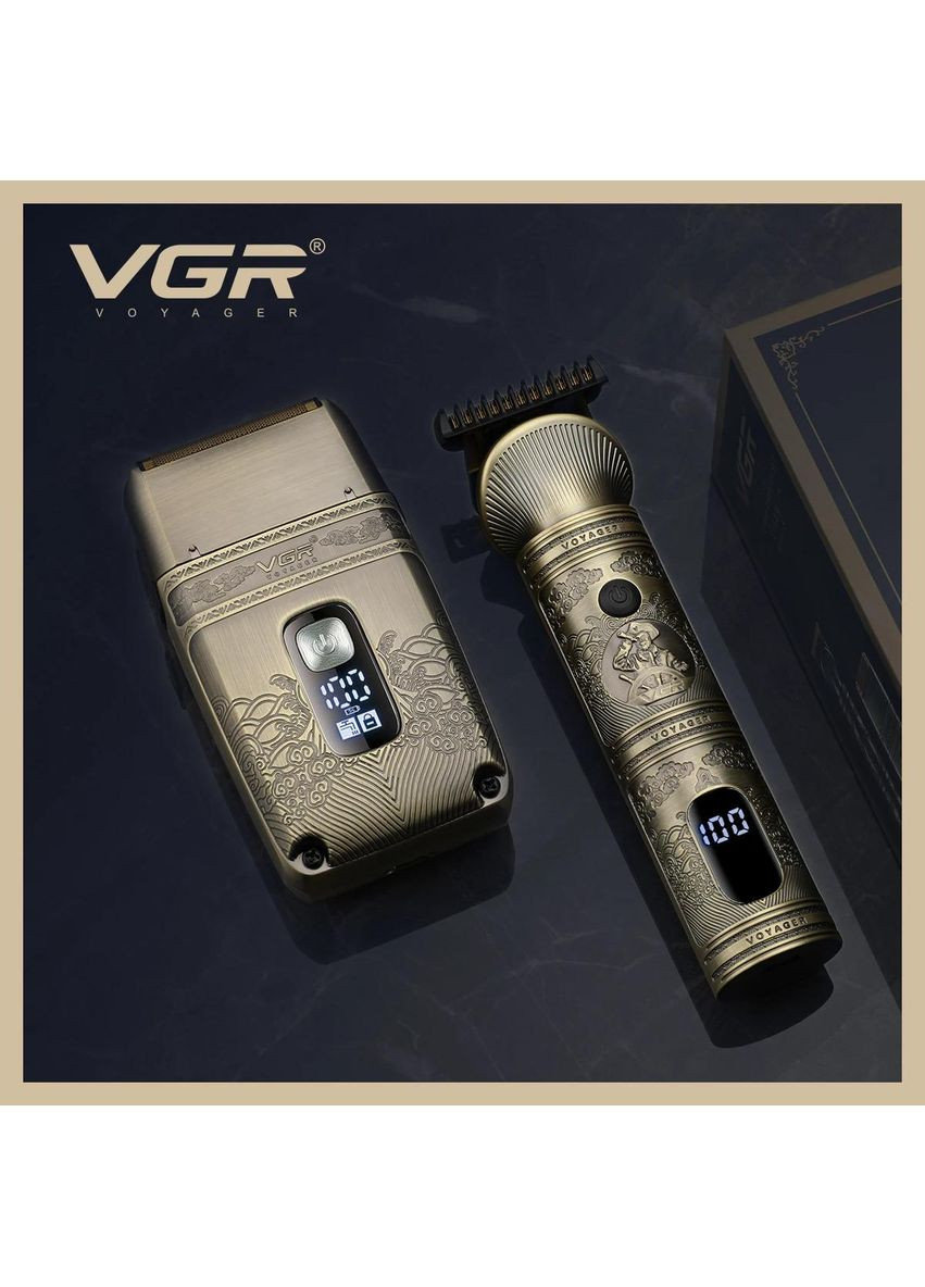 Бездротова акумуляторна електробритва + тример для вологого і сухого гоління (V-649 Gold) VGR (350349359)