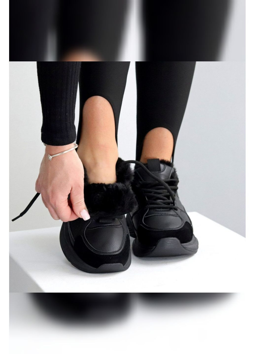 Чёрные женские кроссовки с мехом зимние тёплые Viki Кросівки чёрные зима (364193809)