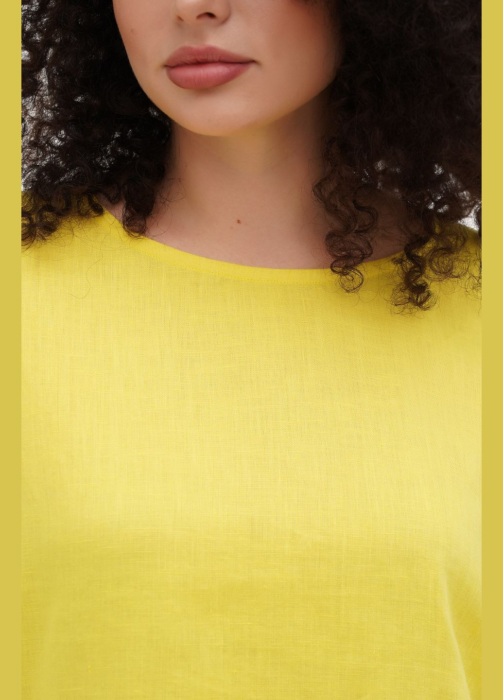 Жовта жіноча вільна оверсайз блуза футболка бохо з тонкого льону хільда, великі розміри., р., код 9439/56/1179 ГАЛЕРЕЯ ЛЬОНУ