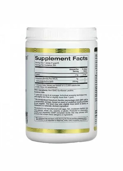 Молозиво 1000 мг, 200 г California Gold Nutrition (302520909)