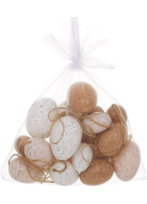 Пасхальный декор "Яйца в мешочке" 18 подвесок, пластик, белый с бежевым Bona (339778023)