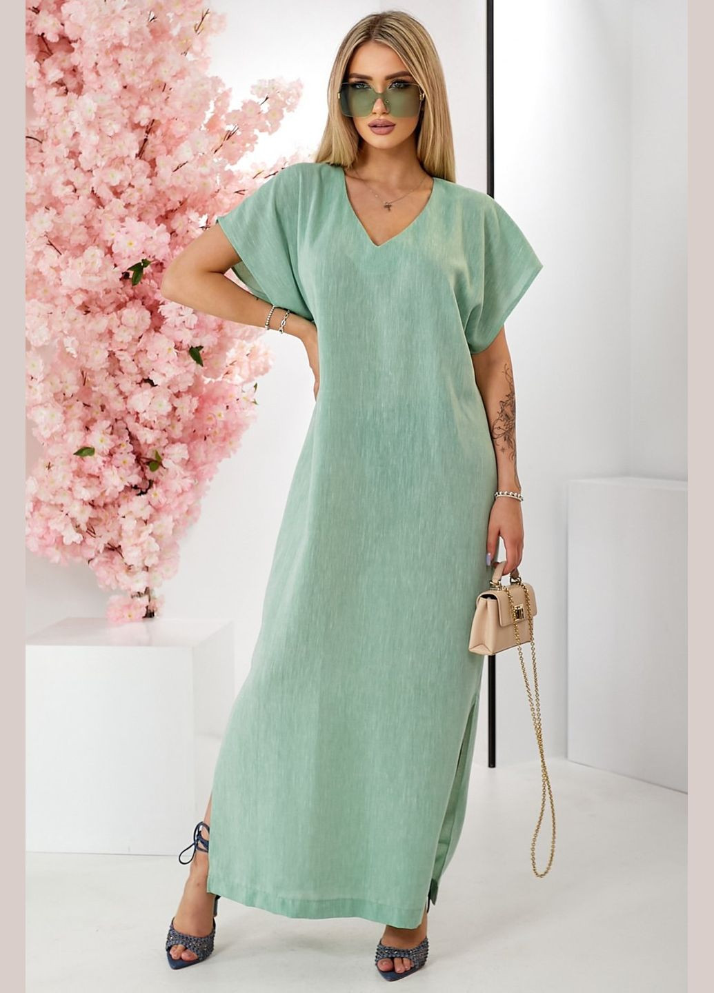 Светло-зеленое повседневный женское платье прямого кроя макси длины (ll229250047) LadyLike