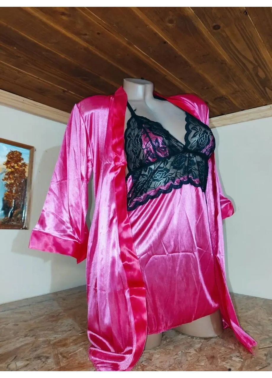 Халат атласний із пеньюаром оздоблений мереживом. Пеньюар із халатом атласним для носіння дома China (360866267)