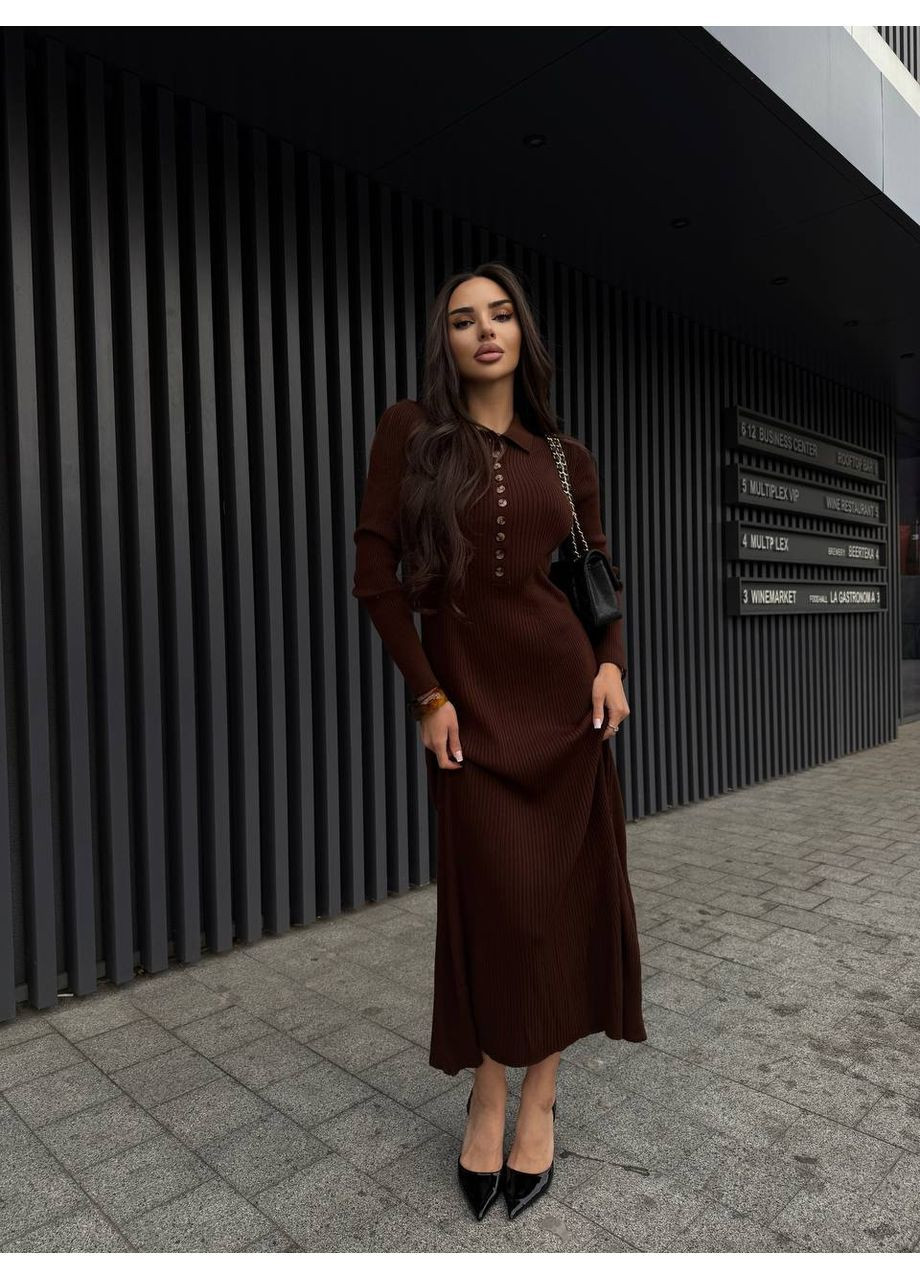 Коричнева жіноча в'язана сукня максі No Brand