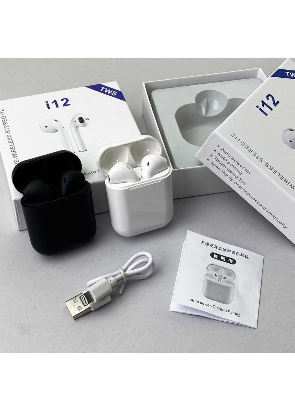 Бездротові навушники i12 білі вставні блютуз навушники для смартфона та планшета TWS 2 (372460512)