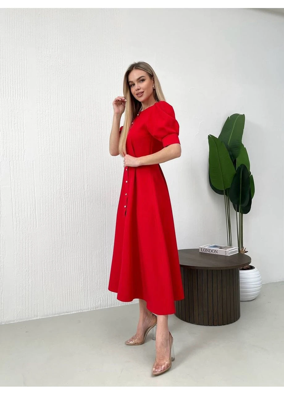 Червона класична сукня міді на гудзиках Fashion