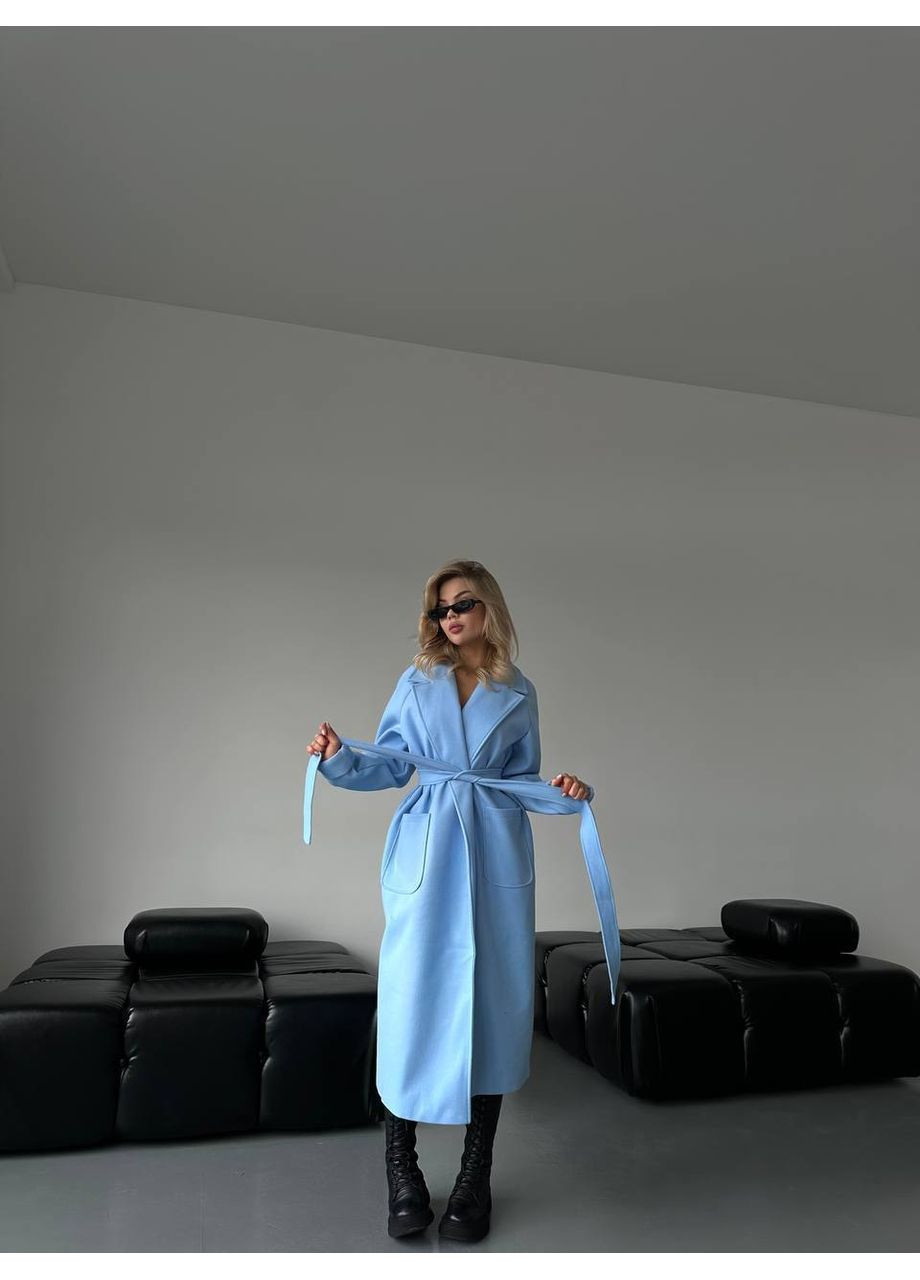 Блакитне демісезонне Пальто жіноче кашемірове Style Point