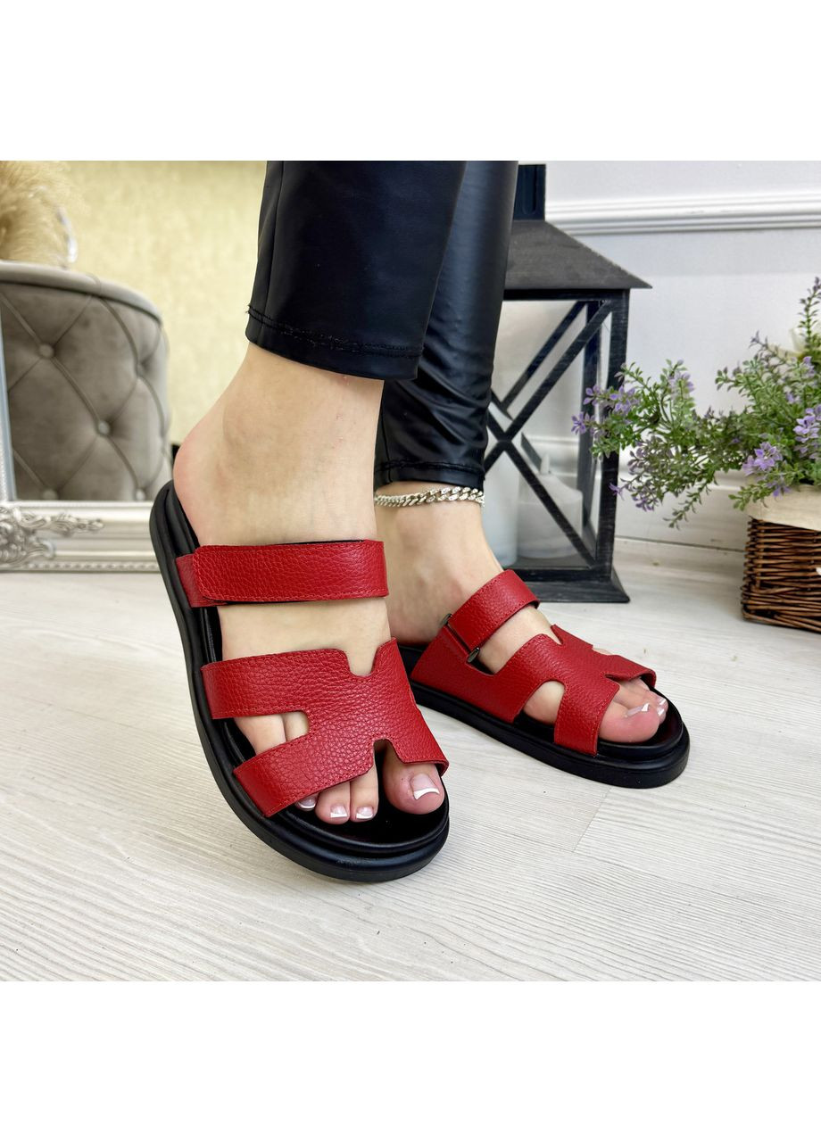 Шльопанці жіночі червоні на липучці. Натуральна шкіра флотар. 37 розмір Vasha para (353828516)