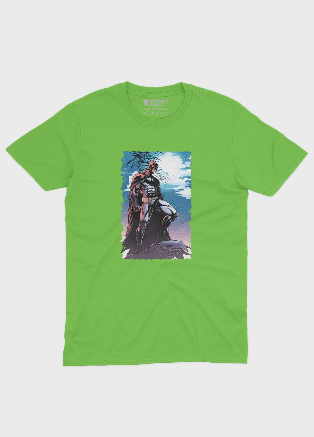 Салатова демісезонна футболка для хлопчика з принтом супергероя - бетмен (ts001-1-kiw-006-003-002-b) Modno