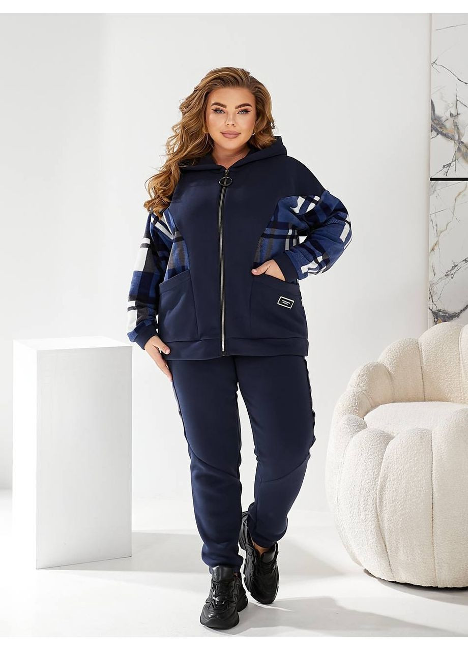 Теплый спортивный костюм трехнитка на флисе +Флис клетка,брюки и кофта с капюшоном Україна (367184602)