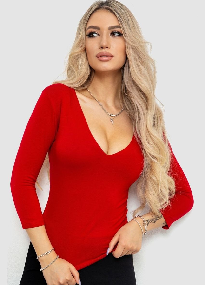 Красная демисезон футболка женская с удлиненным рукавом, цвет джинс, Ager