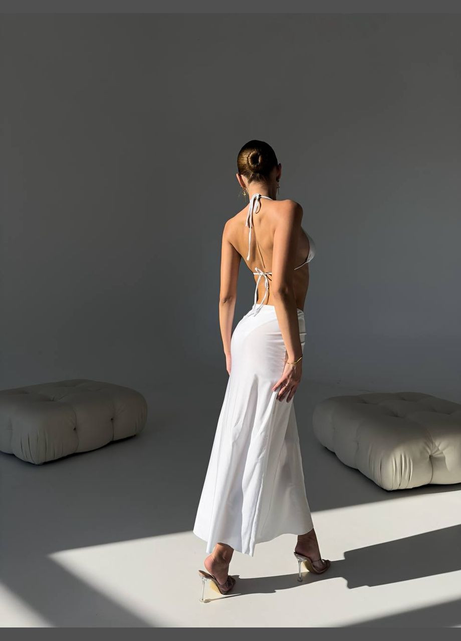 Белый летний невероятный купальный комплект с красивой длинной парео-юбкой раздельный Vakko