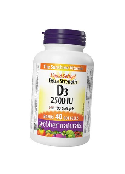 Витамин Д3 с повышенной силой действия, Extra Strength Vitamin D3 2500, 180гелкапс 36485039, (36485039) Webber Naturals (293254397)
