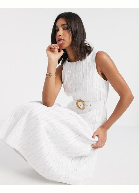 Белое платья меди структурированы с поясом Asos