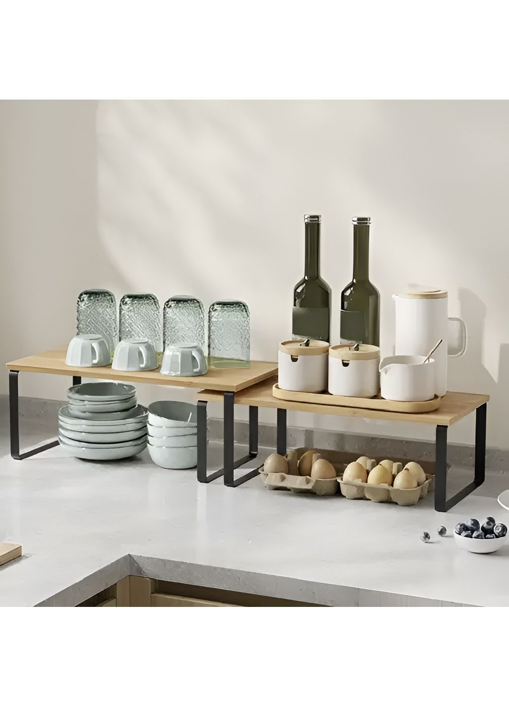 Комплект набор бамбуковых большой маленькой настольных кухонных полочек для специй трав аксессуаров 2 штуки (479889-Prob) Unbranded (325810152)