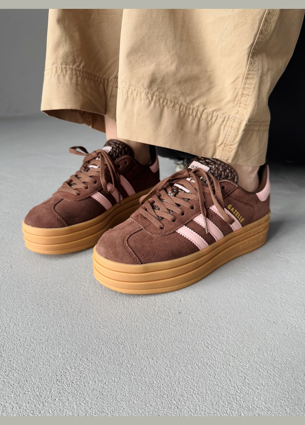 Кроссовки женские Adidas Gazelle Bold Platform Brown Pink | Адидас Газель коричневые No Brand коричневые демисезоны (340055391)