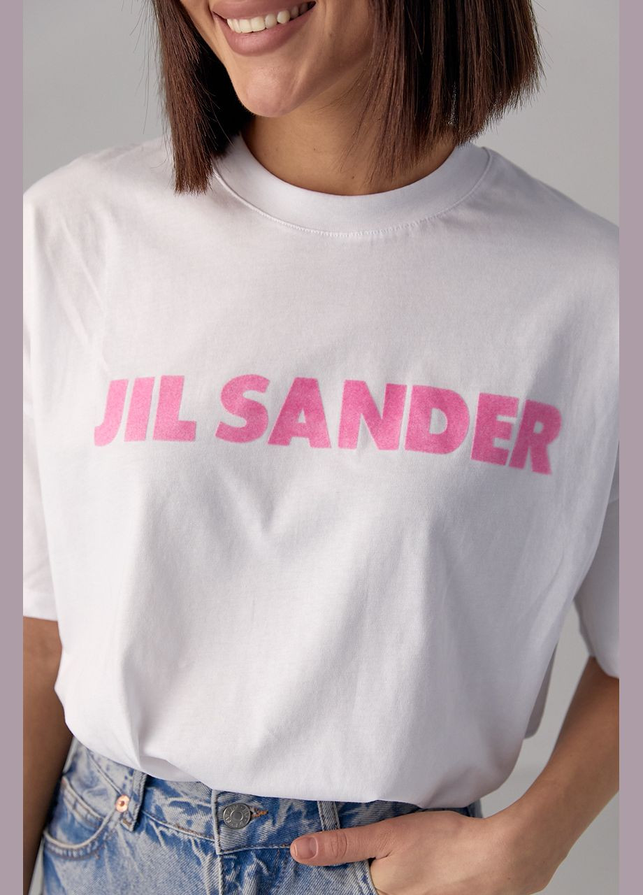 Белая летняя женская футболка с надписью jil sander 31032 с коротким рукавом Lurex