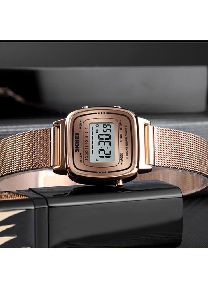 Годинники Rose Gold для жінок електронні з будильником та хронографом прямокутні. ProDobro (367265828)