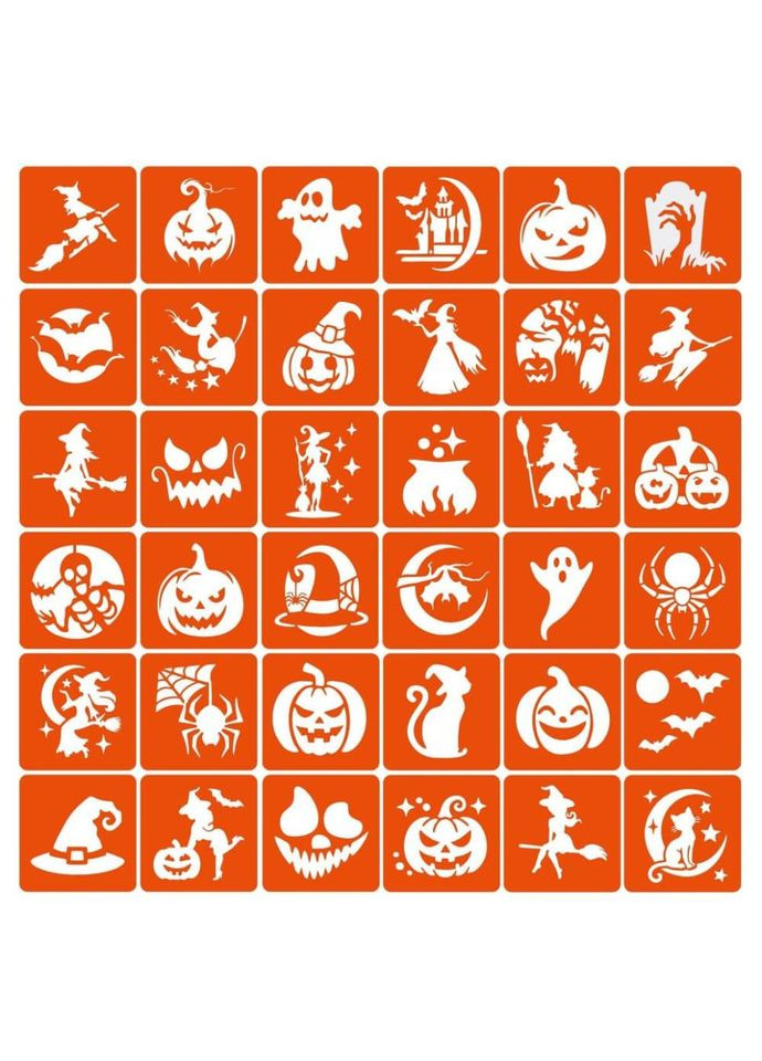Набор трафаретов для биотатата "Хэллоуин №3" Hallowween-3-36, 36 трафаретов 5х5 см No Brand (365638436)