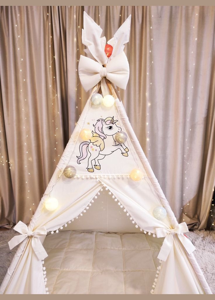 Палатка Вигвам для детей Веселые единороги на молочному Полный комплект! No Brand (316256807)