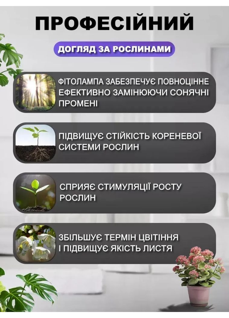 Фитолампа для роста растений 3 режима освещения на прищепке для комнатных цветов, рассады, орхидей на 3 лампы VTech (364301897)