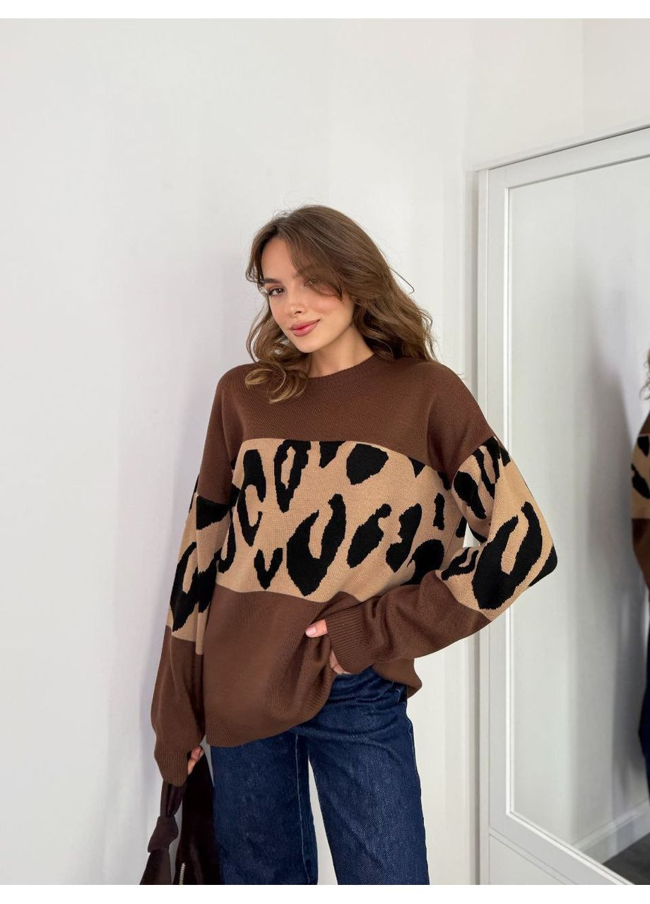 Коричневый демисезонный свитер оверсайз 50% акрил/50% котон, турция — замеры в описании. DK/DL Мода без кордонів