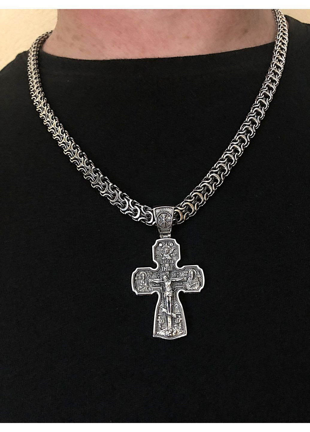 Комплект! Мужская серебряная цепь Рамзес и мужской серебряный крестик 17г DeLoS (370798588)