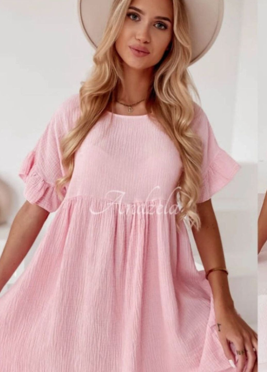 Розовое повседневный однотонное летнее платье из муслина бэби долл No Brand однотонное