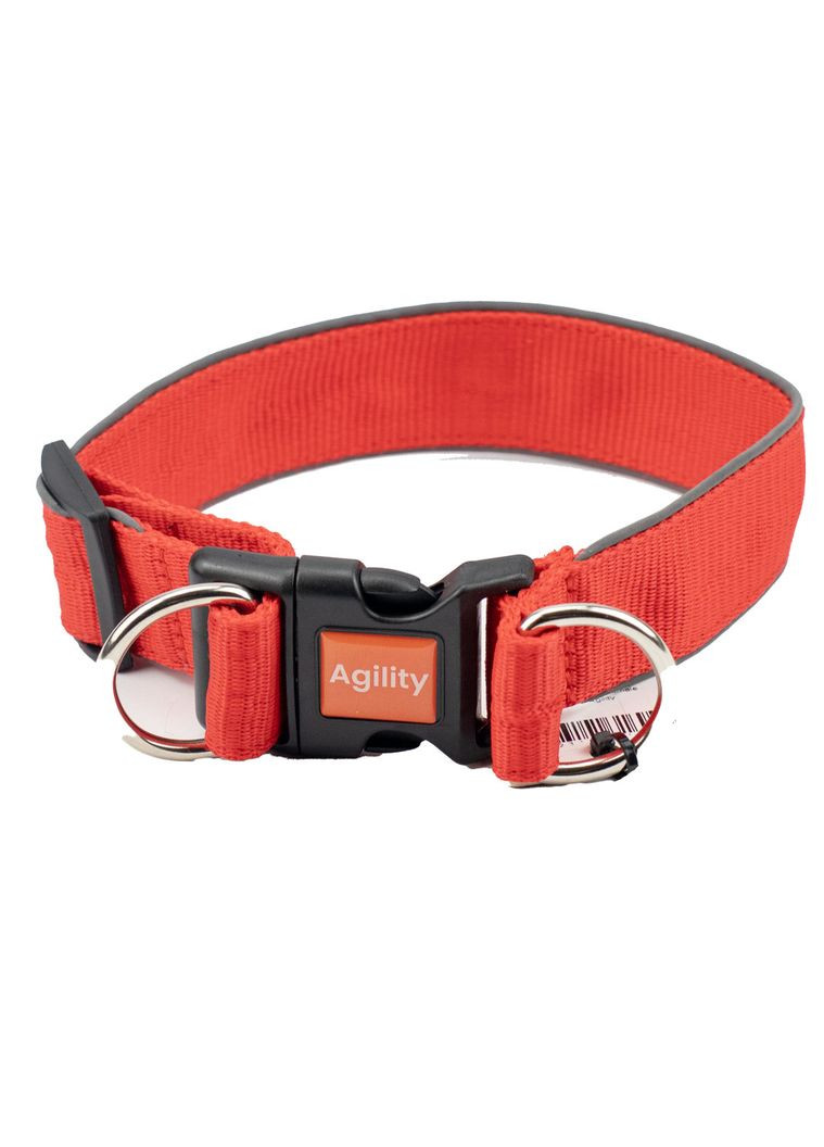 Нашийник для собак 10018-3 нейлон з пряжкою, світловідбиваючим кантом подвійний, 40 мм 470-510 мм червоний (4823101316940) AGILITY (318100777)