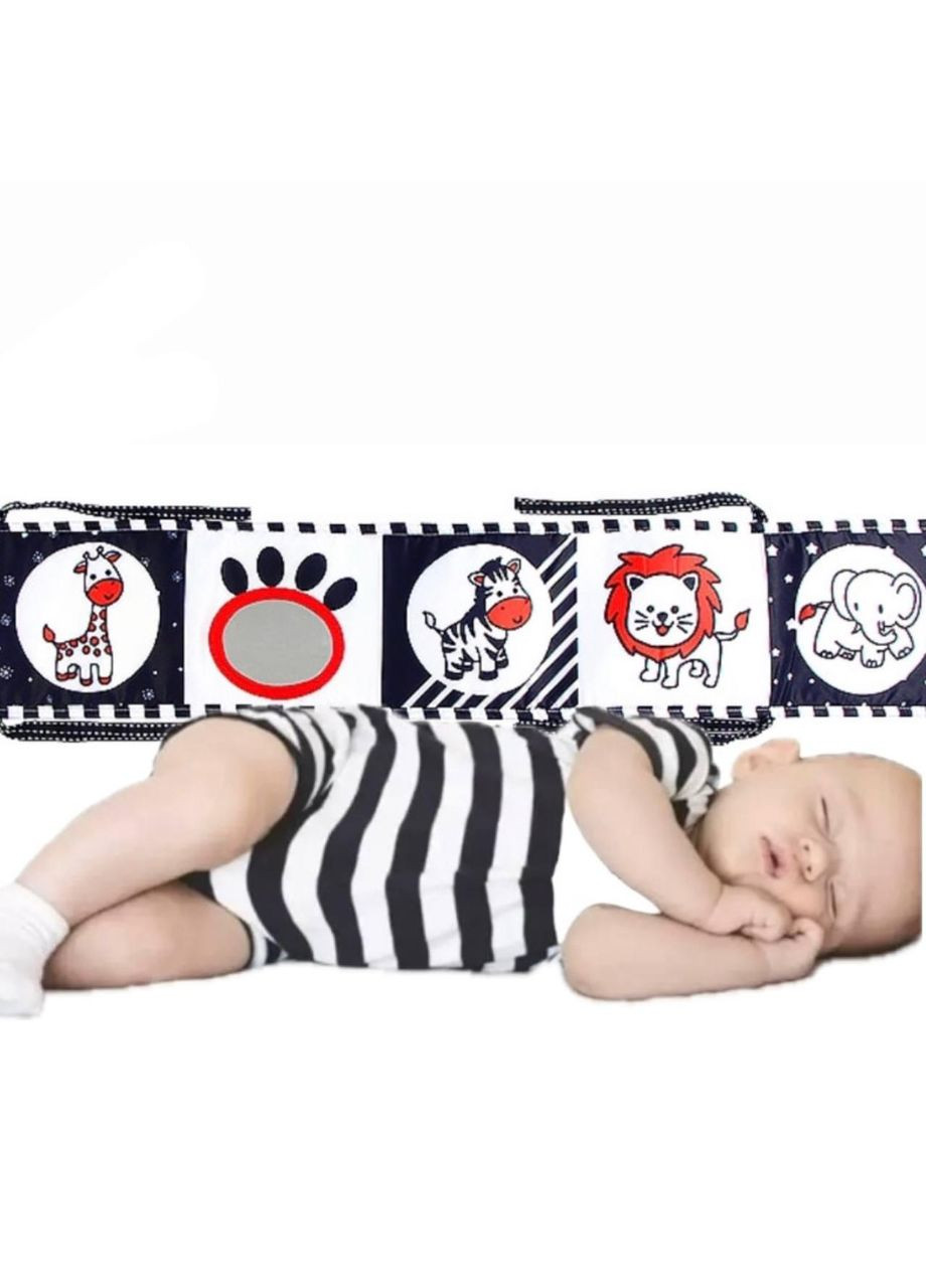 Розвиваюча книжка-бортик для немовлят з чорно-білими контрастними зображеннями та дзеркальцем No Brand (361248459)