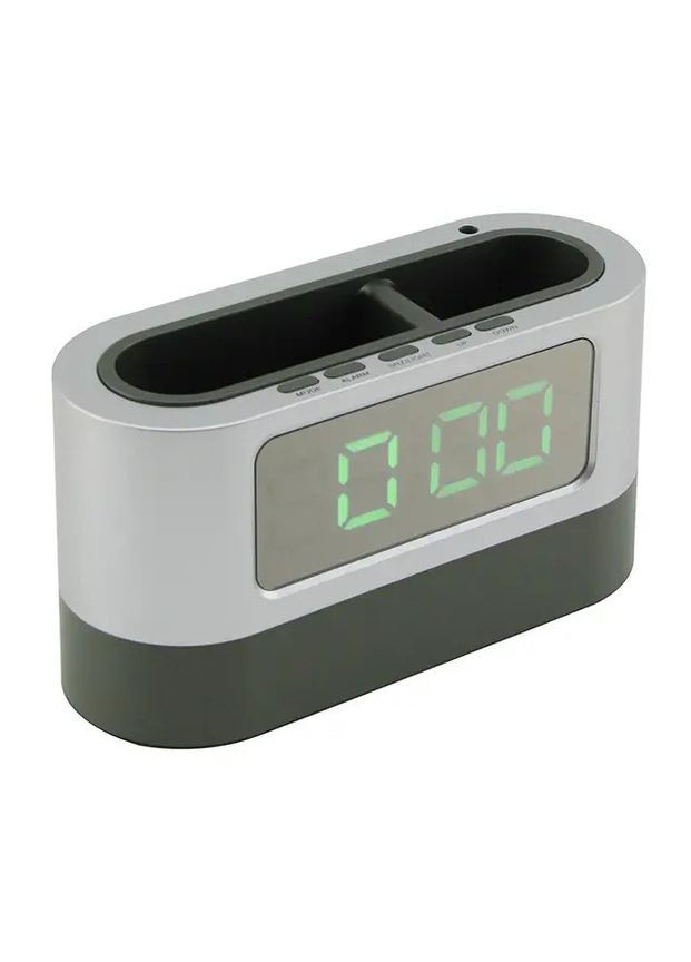 Годинник настільний із підставкою для ручок показ часу/температури та дати 038 АРТ-7334 Сірий HLV (306716505)