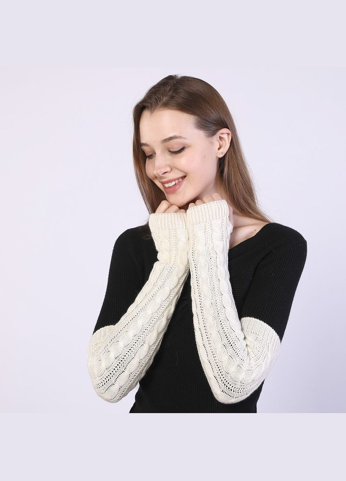 Мітенки в'язані довгі молочні One Size No Brand (308250666)