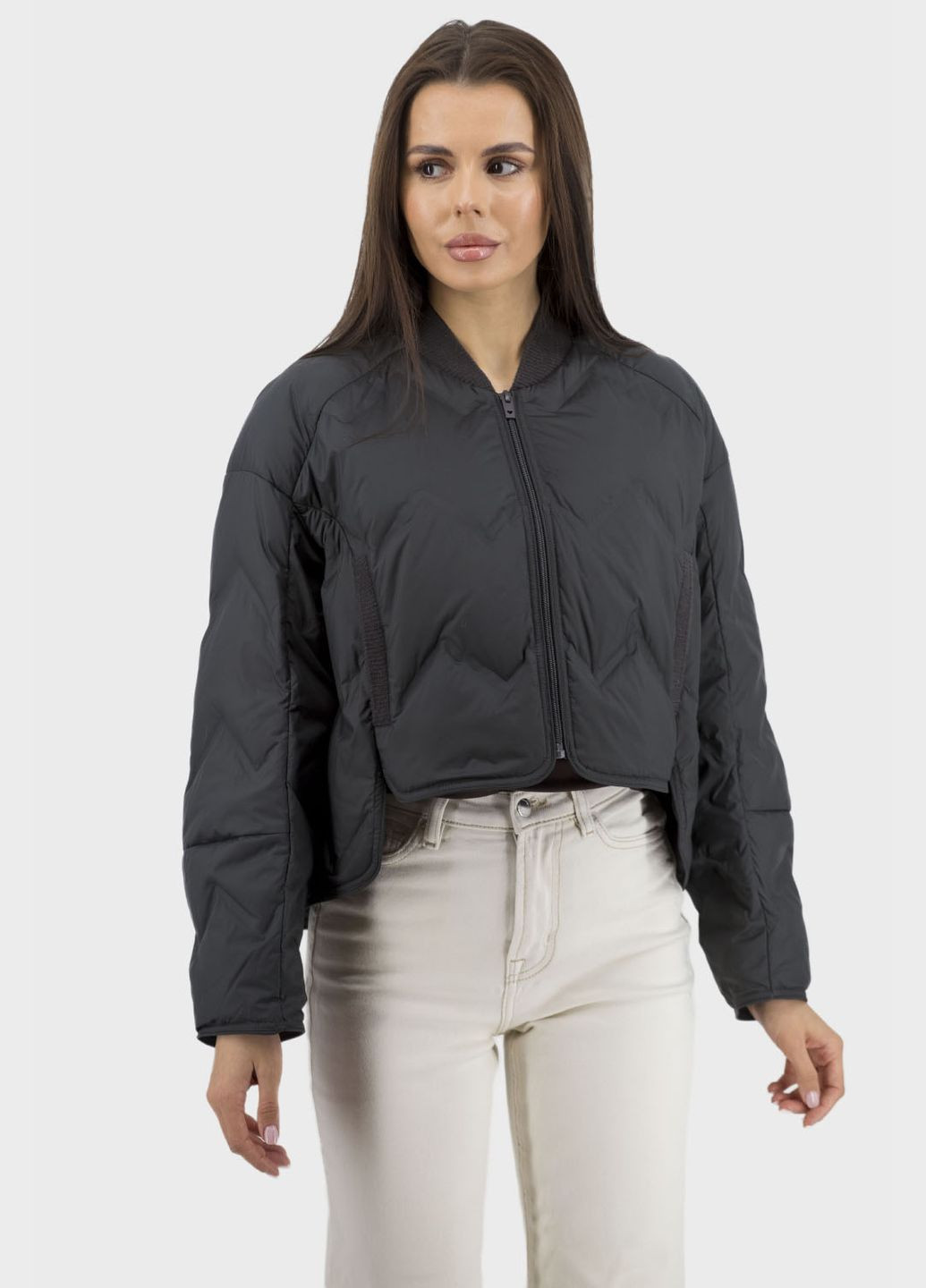 Темно-зелена демісезонна жіночий оверсайз бомбер на осінь-весну з качиним пухом basic (темнозелений, ), 47501 No Brand