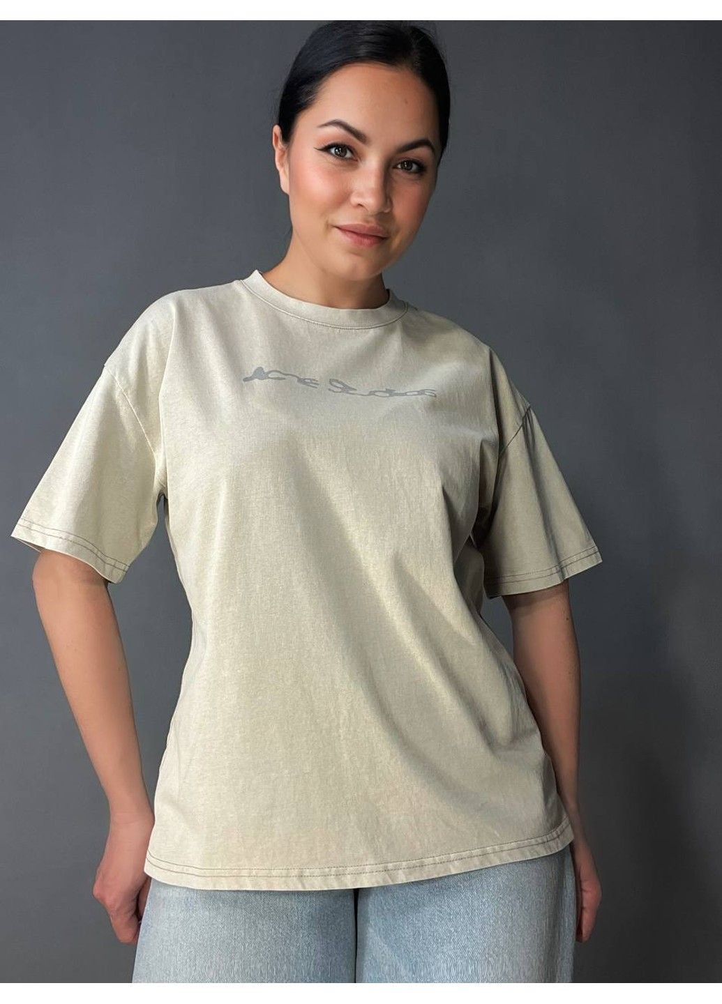 Футболка жіноча A-N 27039 варена тай-дай оверсайз бавовна з написом No Brand - (333559257)