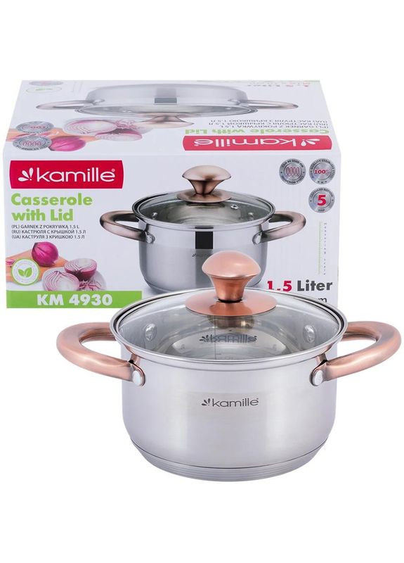 Кастрюля из нержавеющей стали 4.5л с мерной шкалой для варки и приготовления пищи кастрюля для индукции Kamille (368988425)