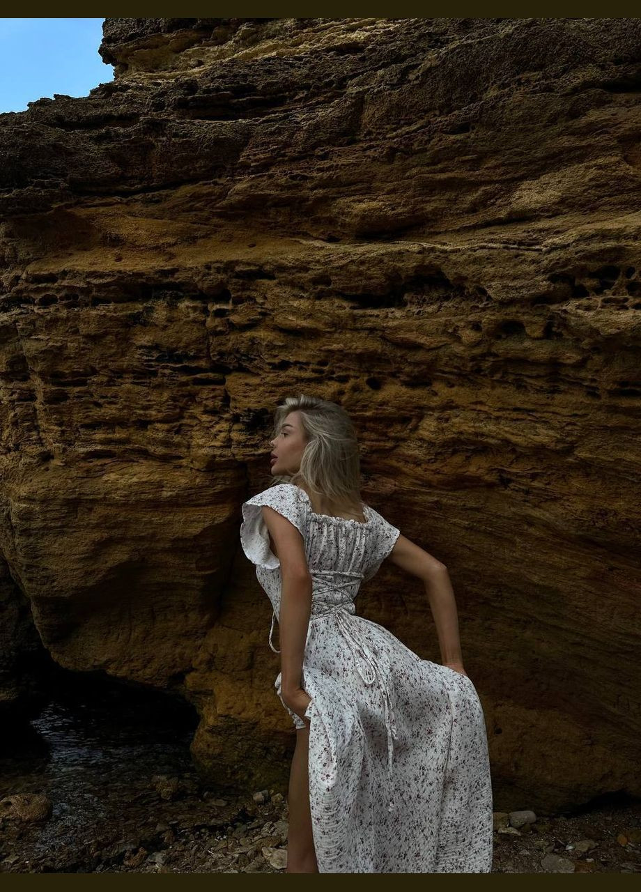 Молочное повседневный хлопковое легкое платье Adelante однотонное