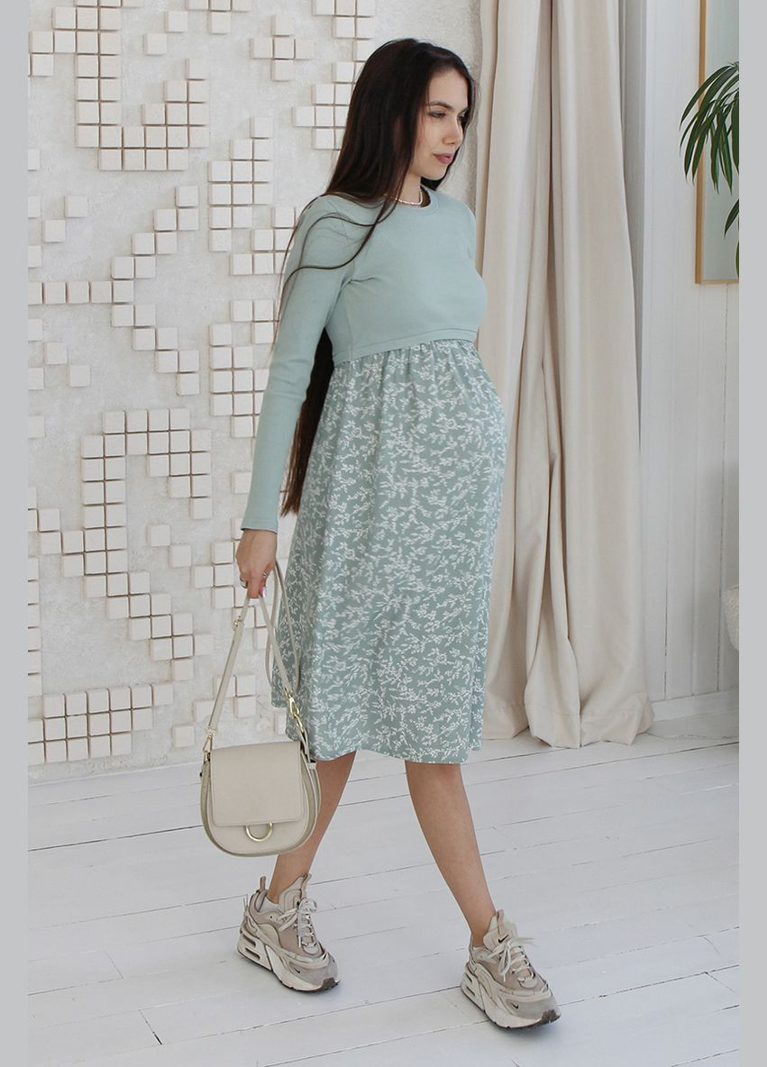 Оливкова трикотажна сукня для вагітних та годуючих мам оливкова Юла мама