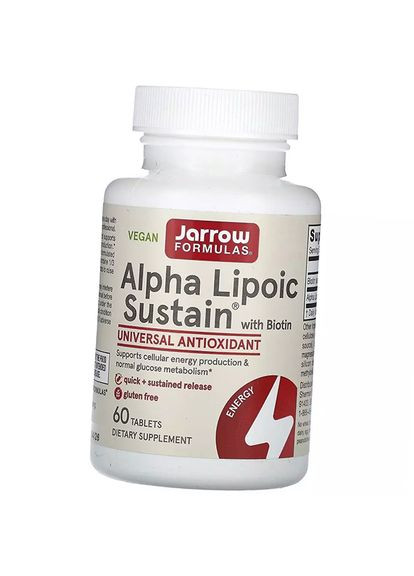 Альфа-липоевая кислота с биотином, Alpha Lipoic Sustain with Biotin, 60таб (70345015) Jarrow Formulas (360620471)