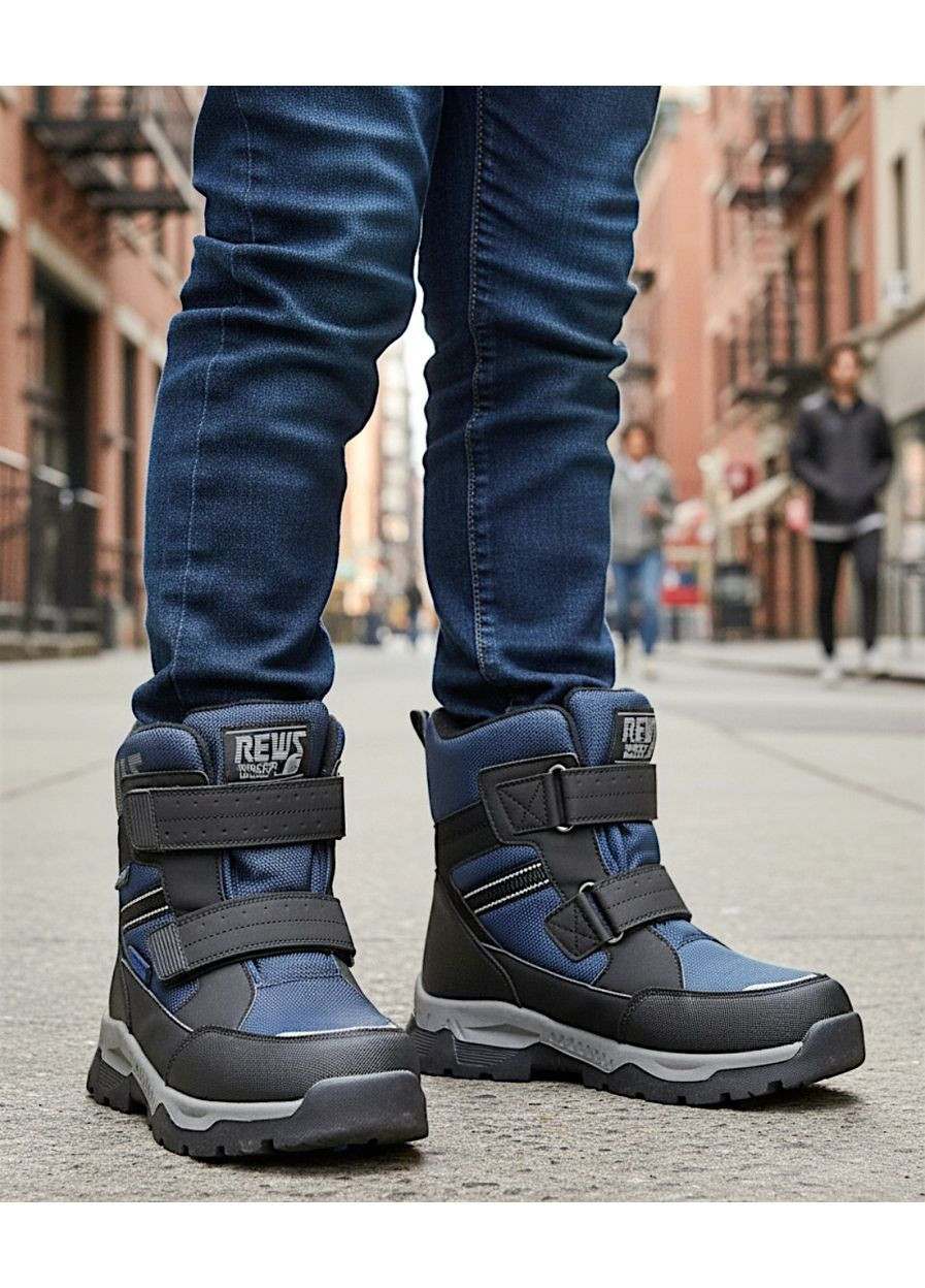 Темно-синие подростковые зимние дутики на овчине для мальчика, термоботинки на овчине для мальчика, зимние ботинки для подростка Tom.M на липучке