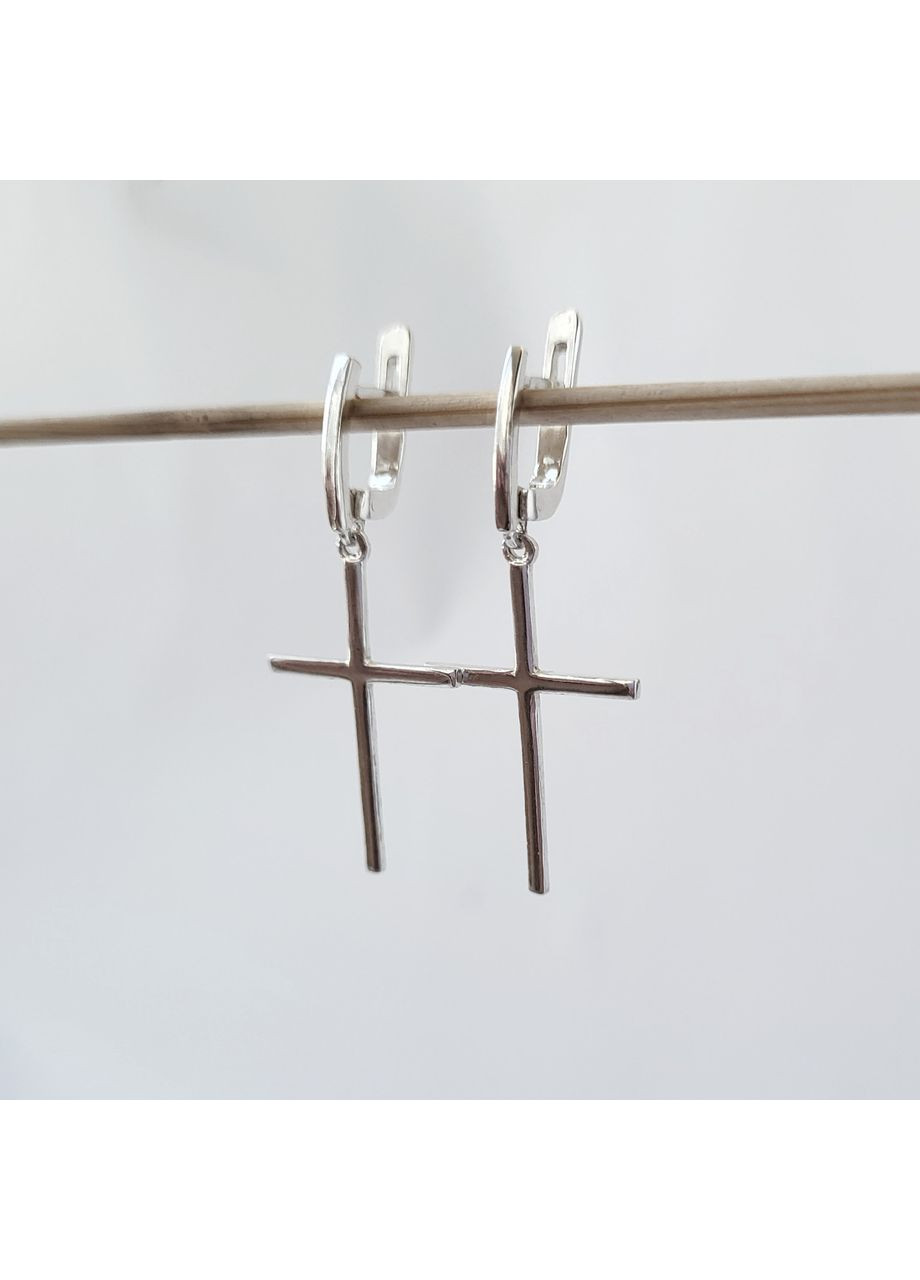 Срібні сережки з підвіскою Хрести без Каменів срібло 925 проби 20228 2.67г No Brand (306743126)