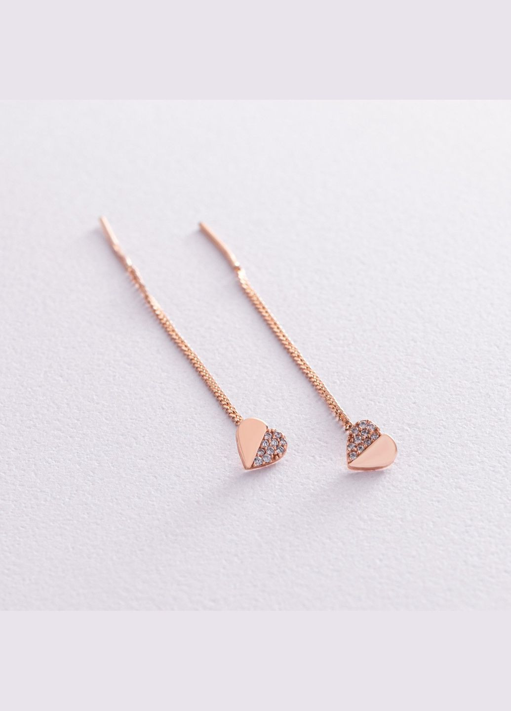 Золотые серьги - протяжки Сердечки с фианитами с05188 Oniks (264023442)