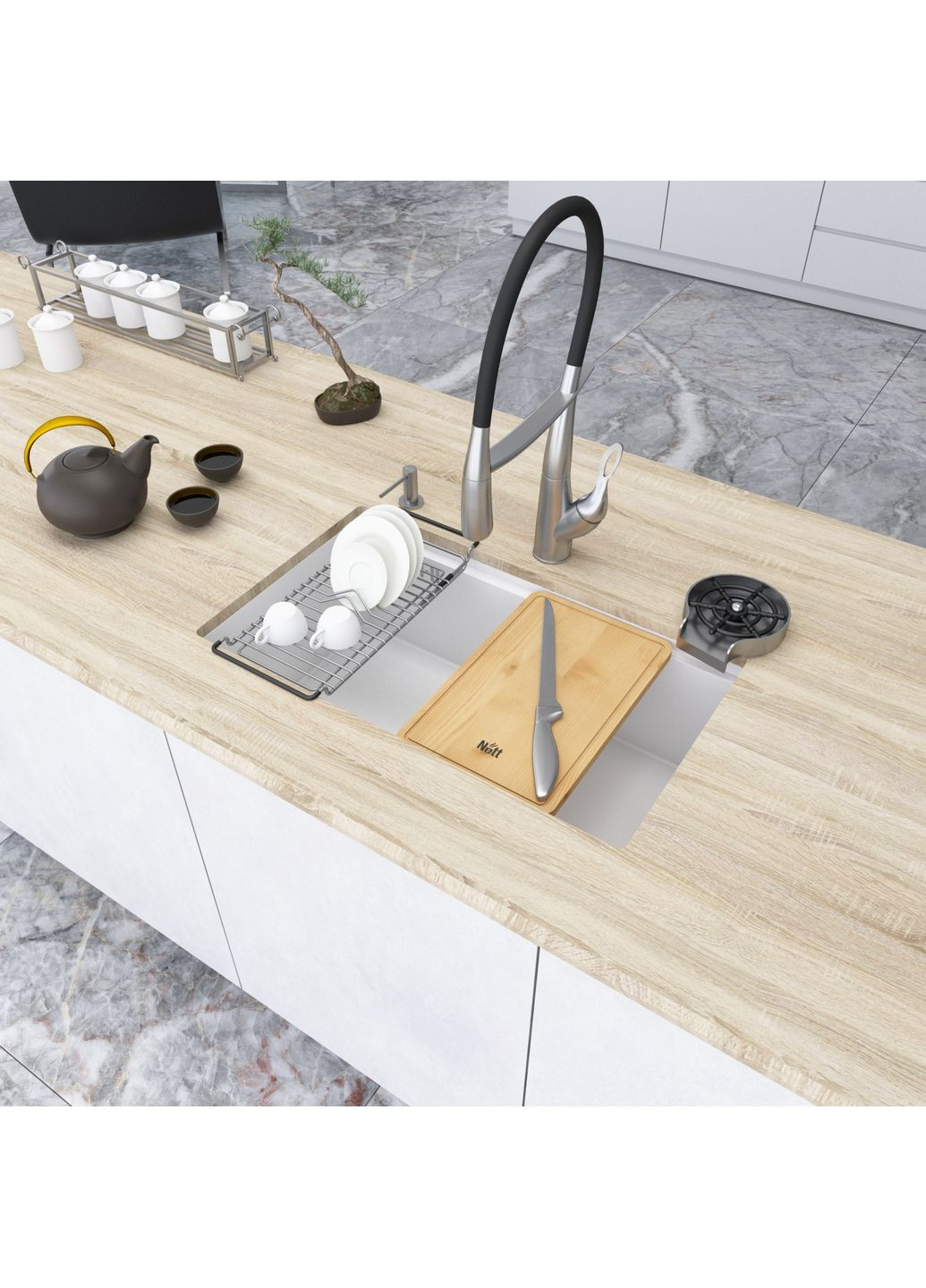 Белая мойка на кухню под столешницу 1.5 мм из нержавеющей стали Nett NW-7042 (352261591)