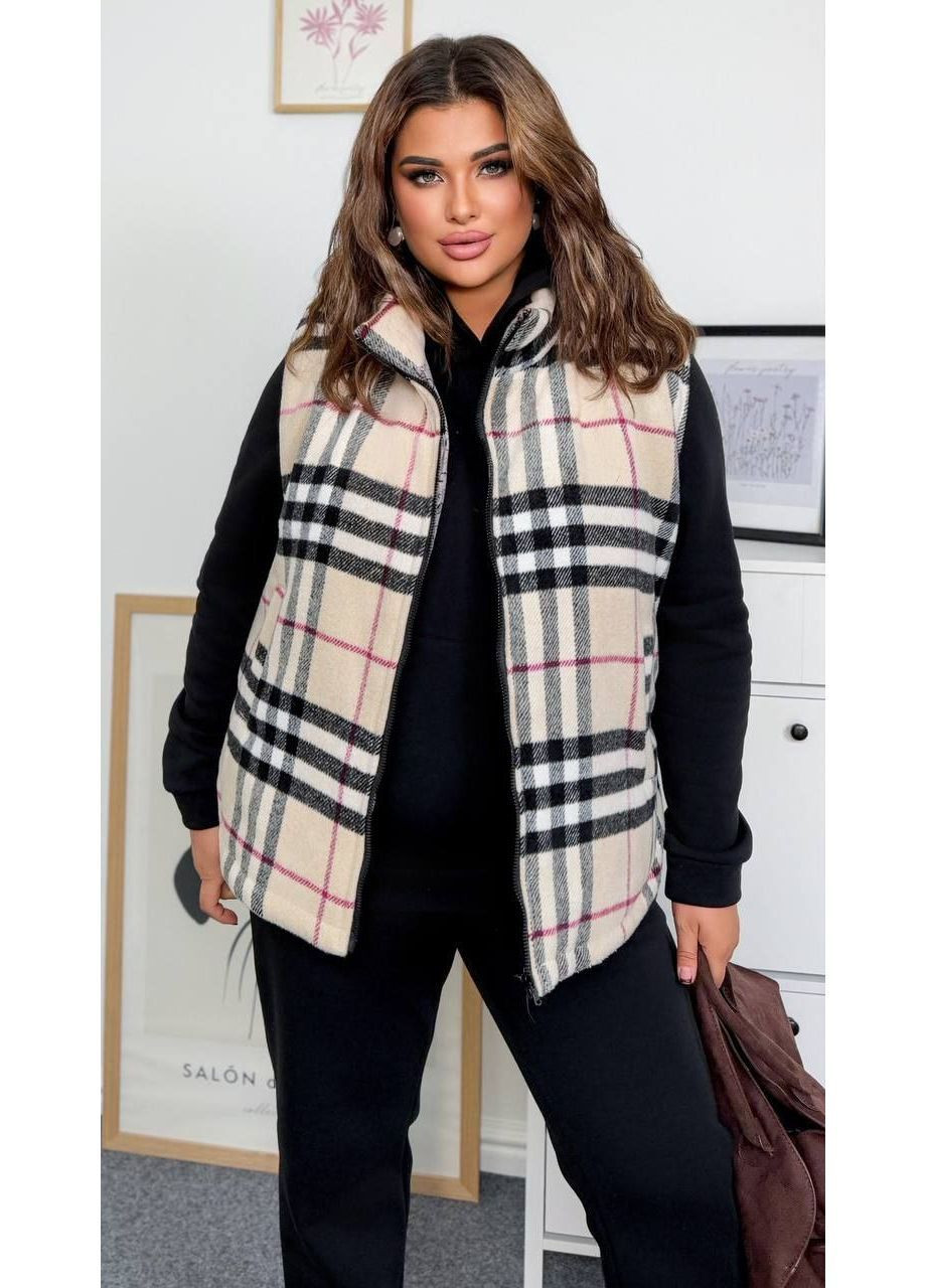 Костюм ТРОЙКА Жилет плотный кашемир,синтепон 150 в клетку,брюки и худые тринитки на флисе Україна (362698579)