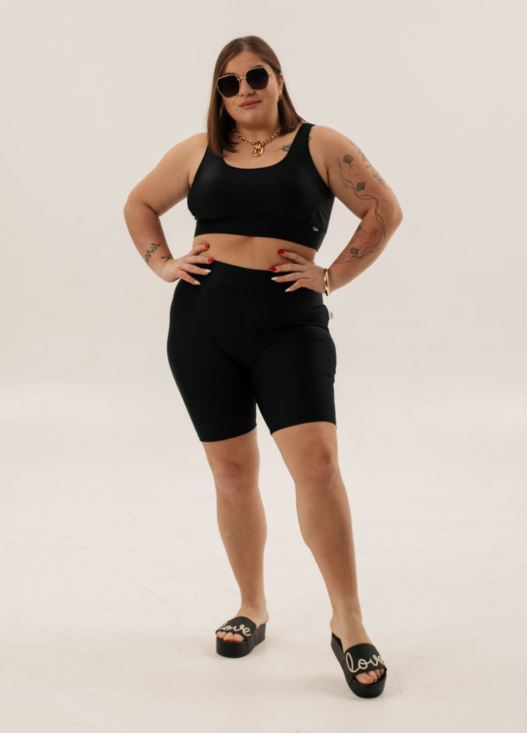 Черный демисезонный раздельный купальник черный низ-велосипедки раздельный Ods