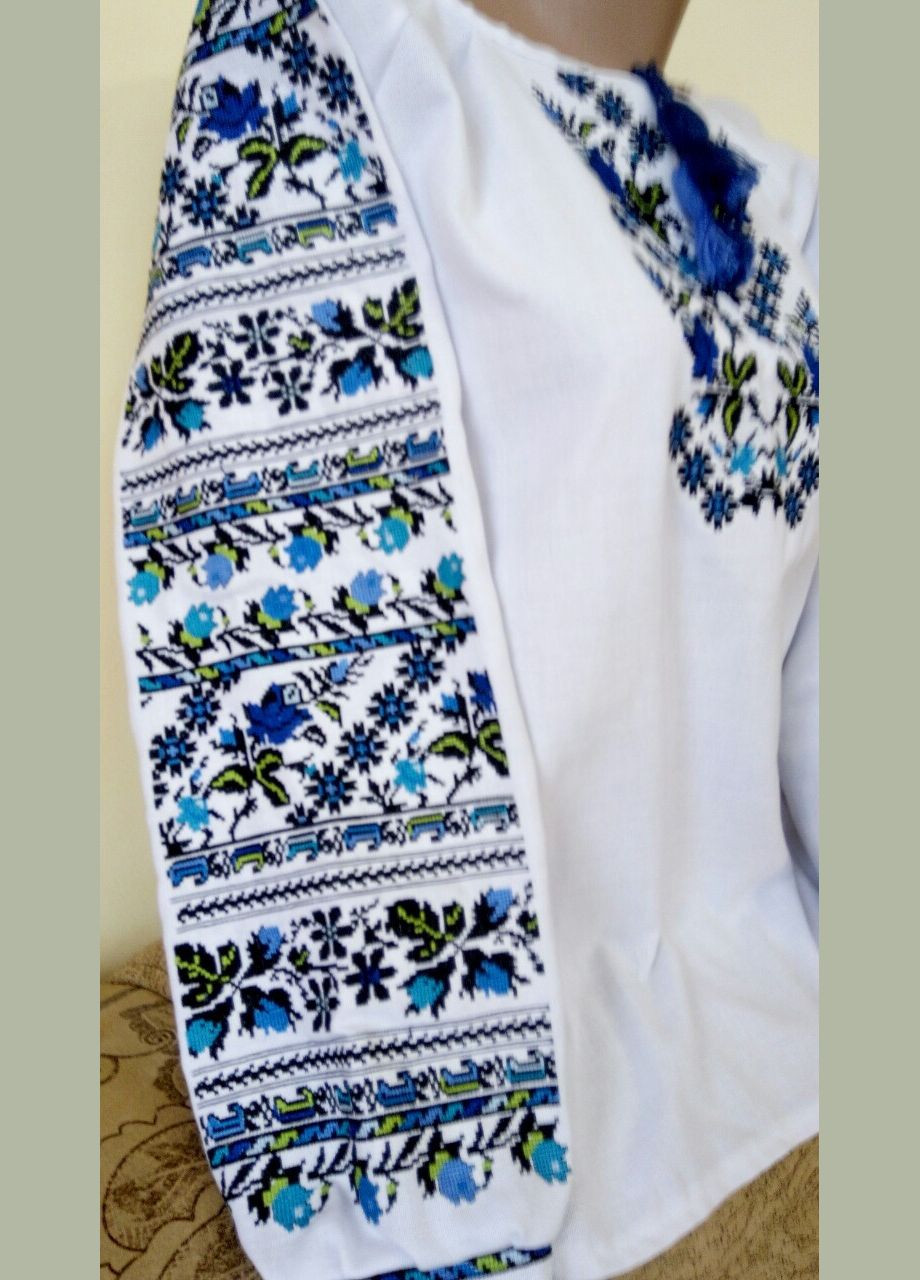 Жовта вишита блузка для жінок з синім квітковим орнаментом "сині троянди" Прикарпатські Вишиванки пряма бавовна (325881795)