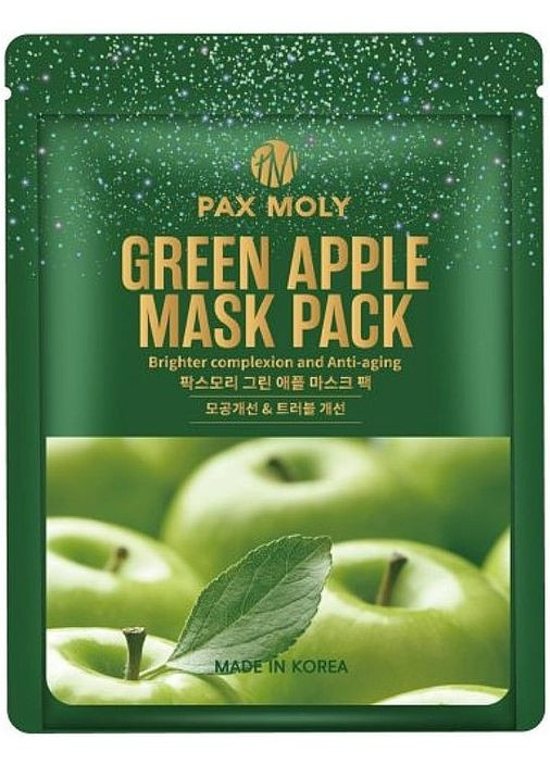 Маска тканинна із зеленим яблуком Real Green Apple Mask Pack 25ml (2-1171705) Pax Moly (371189512)