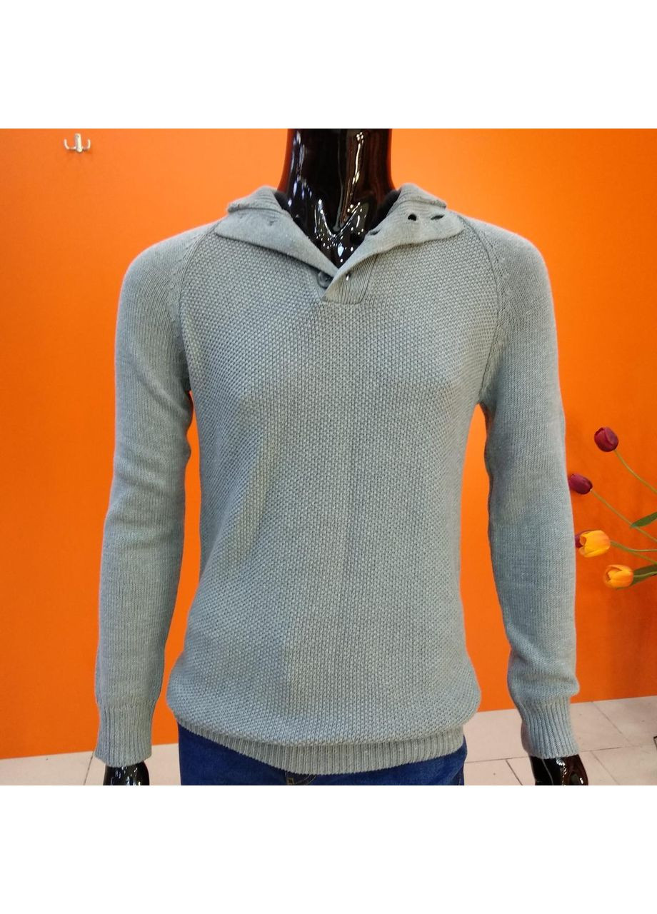 Серый демисезонный свитер мужской стойка ворот на пуговицах джемпер однотонный Just