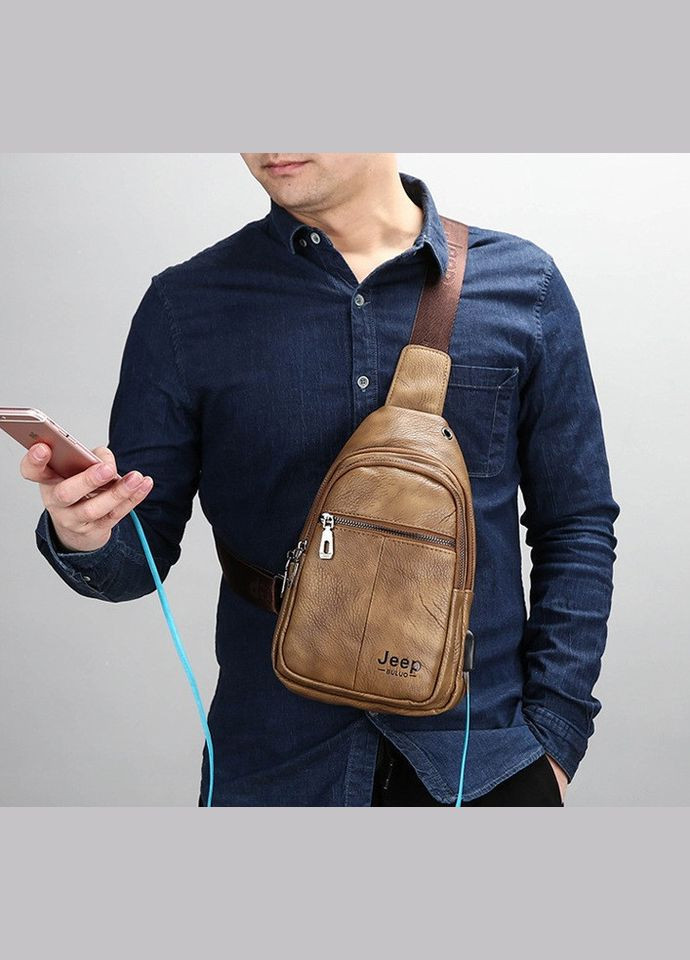 Чоловіча сумка бананка кроссбоді з USB екошкіра Чорний No Brand (301212219)