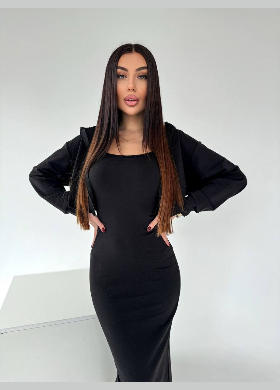 Жіночий комплект кофта+сукня чорного кольору 30898 No Brand (323644006)