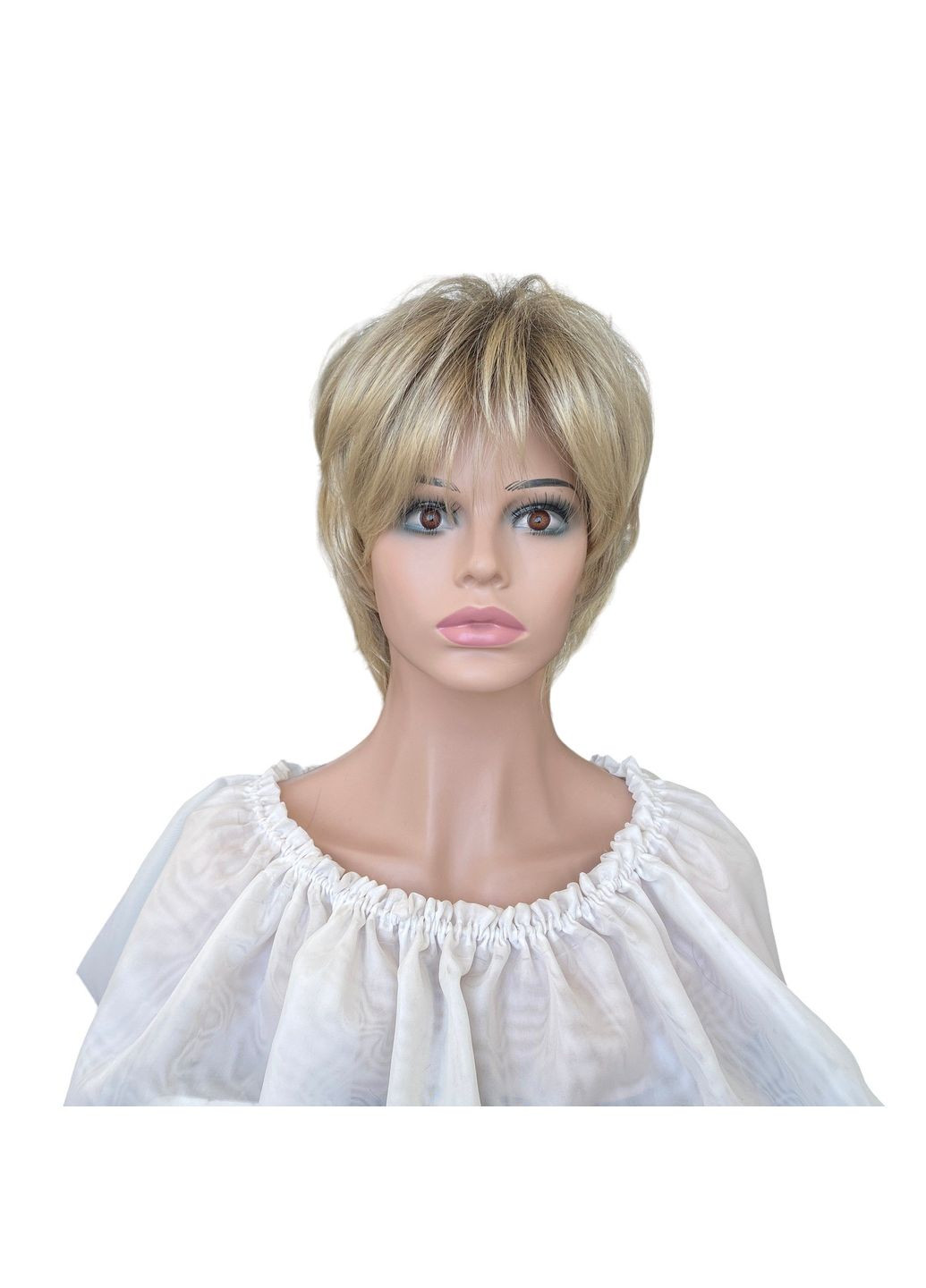 Перука блонд блондинки коротка стрижка жіноча для жінок із темними коренями для щоденної носки Hivision Vega No Brand 7736 (296264640)